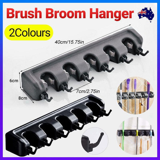 Broom Hanger Mop Holder Wall Mounted Brush Storage Rack Organizer Kitchen Tool - Grey-0